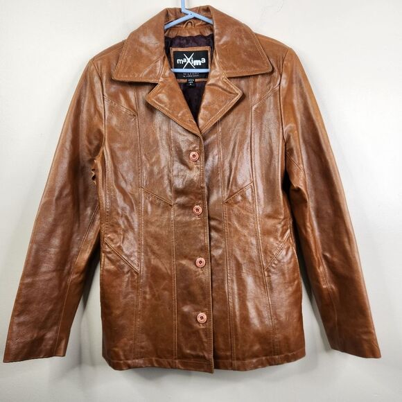 Wilsons Leather Womens 4 Button Maxima Brown Leather Jacket Medium - Picture 1 of 9